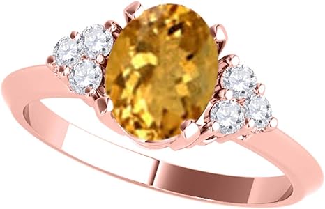 10K Rose Gold 1.55 Carat Oval Shape Citrine & Diamond Gemstone Ring, Best Valentinesday Gift