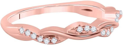 AoneJewelry 0.10 Carat Diamond Prong Set Swirl Wedding Band In 10K Rose Solid Gold, Best Valentinesday Gift