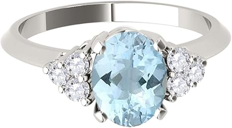 1.55 Carat Aquamarine & Diamond Gemstone Ring In 10K Solid White Gold, Best Valentinesday Gift