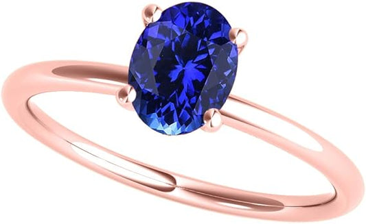 0.85 Cttw Natural Oval Shape Tanzanite Gemstone Ring made in 10K Rose, White, Yellow Gold