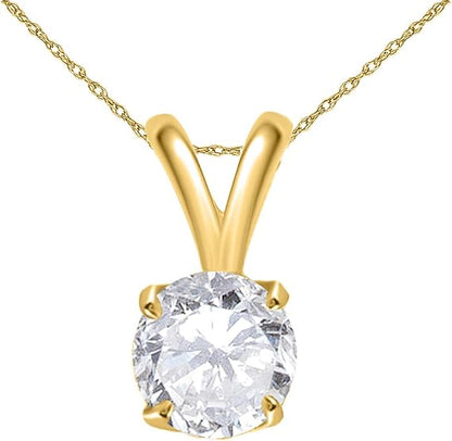 AoneJewelry 0.40 CT Round White Diamond Solitaire Pendant In 14K Yellow Gold, Best Valentinesday Gift