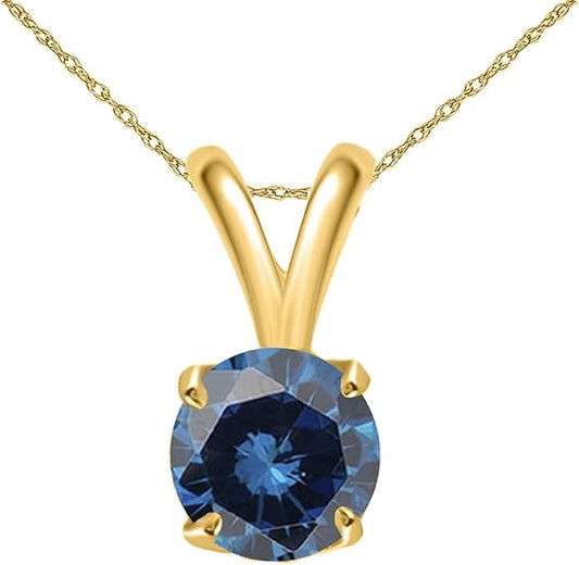 AoneJewelry 0.40 CT Round Blue Diamond Solitaire Pendant In 14K Yellow Gold, Best Valentinesday Gift