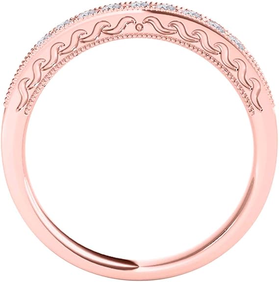 AoneJewelry 3/8 Carat Diamond Milgrained Wedding Band In 10K Rose Gold, Best Valentinesday Gift