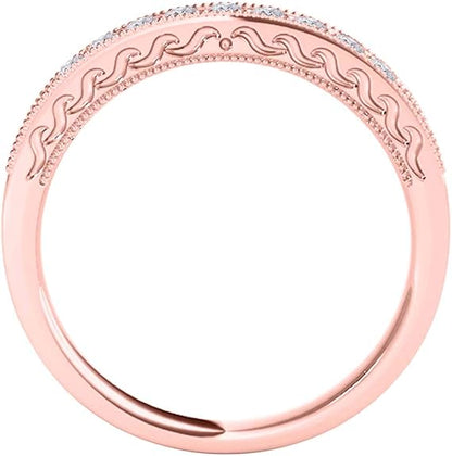 AoneJewelry 3/8 Carat Diamond Milgrained Wedding Band In 10K Rose Gold, Best Valentinesday Gift