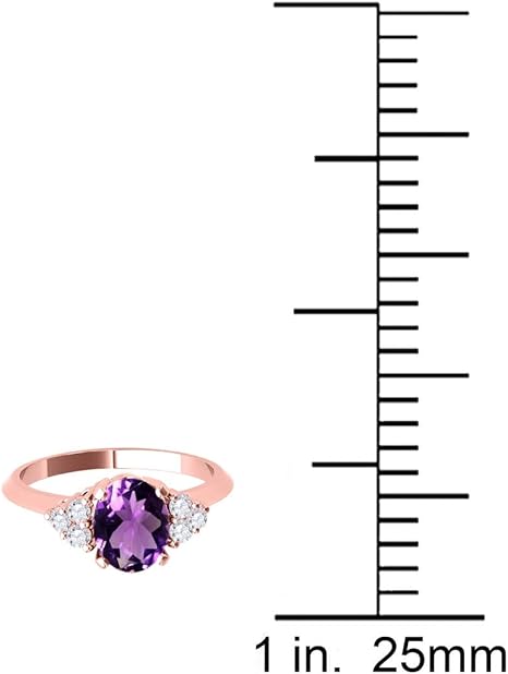 10K Rose Gold Oval Shape Amethyst & Diamond Gemstone Ring 1.55 Carat, Best Valentinesday Gift