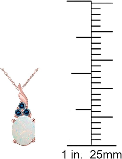 Dangling Style Pendant Necklace For Women In 14k Gold (Rose, White, Yellow) With 1.35 Cttw Oval Shape Opal And Blue Diamonds By Aone Jewelry, Best Valentinesday Gift