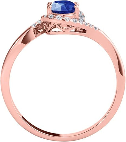 1.00 Carat Sapphire & Diamond Ring In Solid Rose, White & Yellow Gold 10K, Best Valentinesday Gift