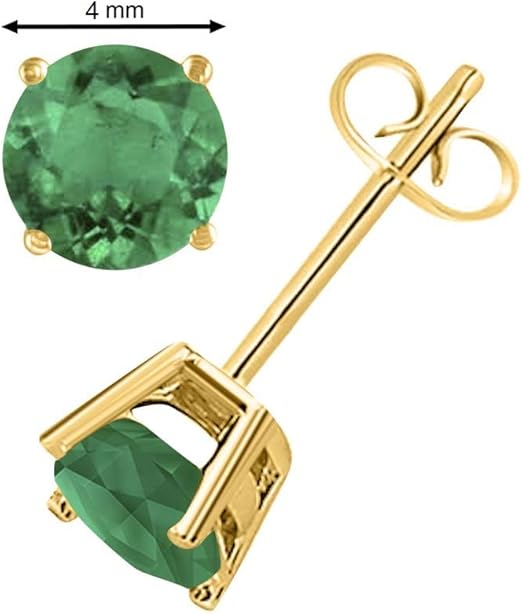 AoneJewelryRound Emerald Earrings for Women In 14k Yellow Gold Prong-Setting Gemstone Wedding Jewelry Collection