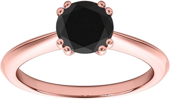 1.00 Carat Black Diamond Solitaire Ring In 10K Solid White, Yellow & Rose Gold, Best Valentinesday Gift