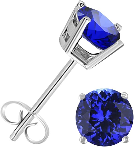 AoneJewelryRound Tanzanite Earrings for Women In 14k White Gold Prong-Setting Gemstone Wedding Jewelry Collection