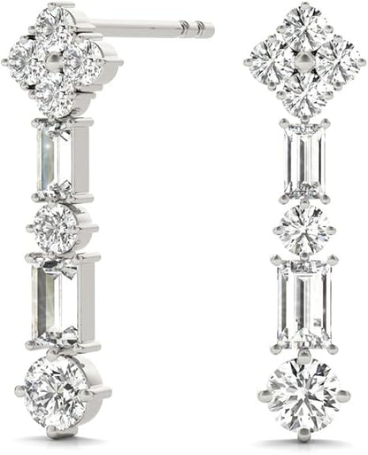 0.65 Carat Lab-Grown Baguette and Round White Diamond Drop Earrings for Women in 14K Rose, Yellow and White Gold