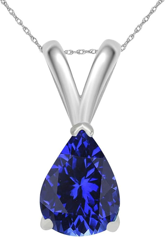 AoneJewelry 0.70Ct Pear Tanzanite Pendant in 14k White Gold (7x5 mm), Best Valentinesday Gift