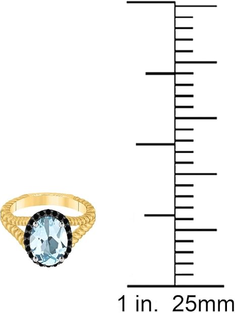 2.00 Ct. Aquamarine Black Diamond Ring In 10K Rose, White & Yellow Gold, Best Valentinesday Gift