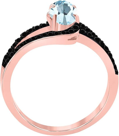 Aonejewelry 1.45 Ct. Natural Aquamarine Black Diamond Ring crafted in 10k Rose, White & Yellow Gold, Best Valentinesday Gift