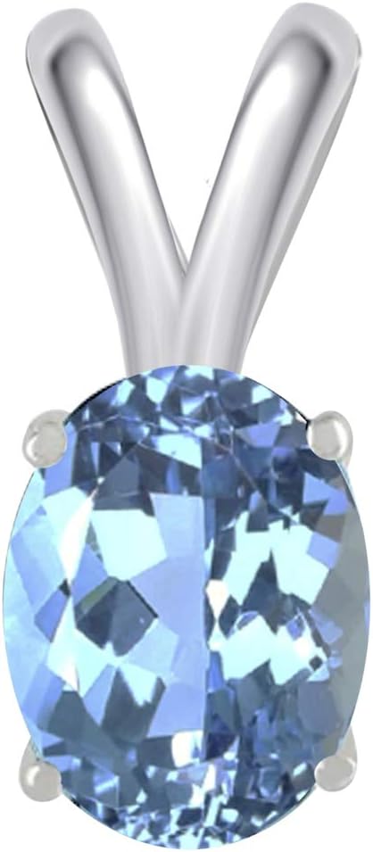 1.70Ct Oval Blue Topaz Pendant in 14k White Gold (9x7 mm), Best Valentinesday Gift