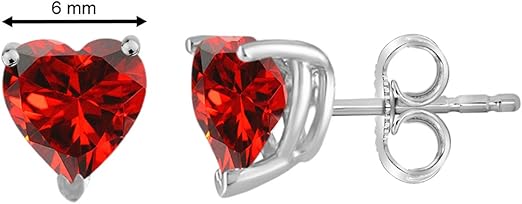 AoneJewelryHeart Garnet Earrings for Women in 14k White Gold (4mm) Prong-Setting Gemstone Wedding Jewelry Collection