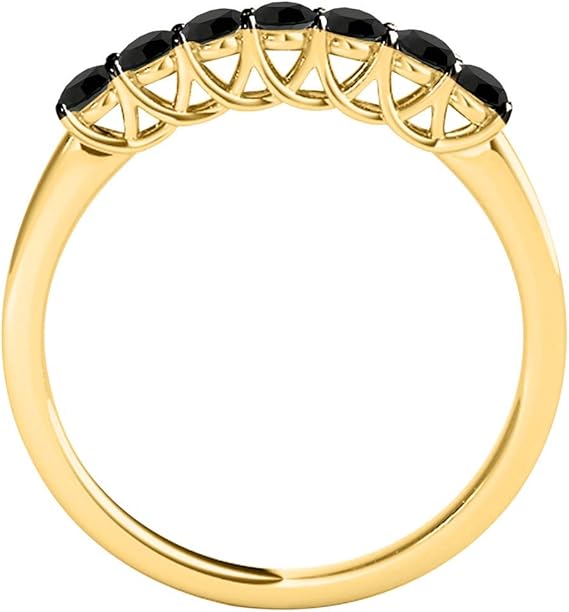 AoneJewelry Black Diamon 0.55 Carat 10K Yellow Gold Seven Stone Prong Set Wedding Band, Best Valentinesday Gift