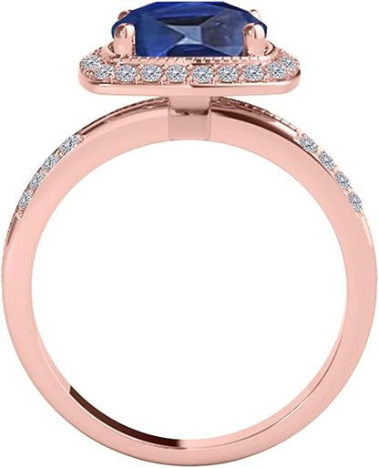 2.50 Carat Cushion Cut Gemstone And Diamond Ring In 10K Solid Gold, Best Valentinesday Gift