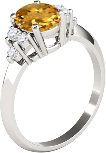 10K White Gold 1.55 Carat Oval Shape Citrine & Diamond Gemstone Ring, Best Valentinesday Gift