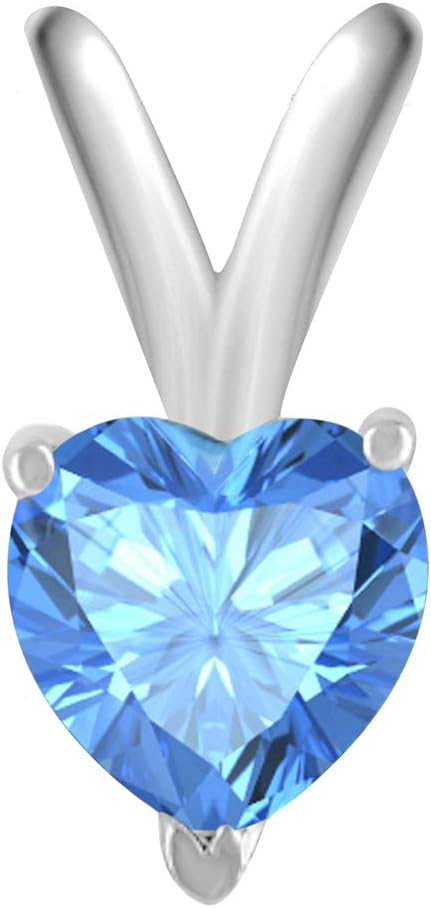 AoneJewelry 0.25Ct Heart Blue Topaz Pendant in 14k White Gold (4 mm), Best Valentinesday Gift