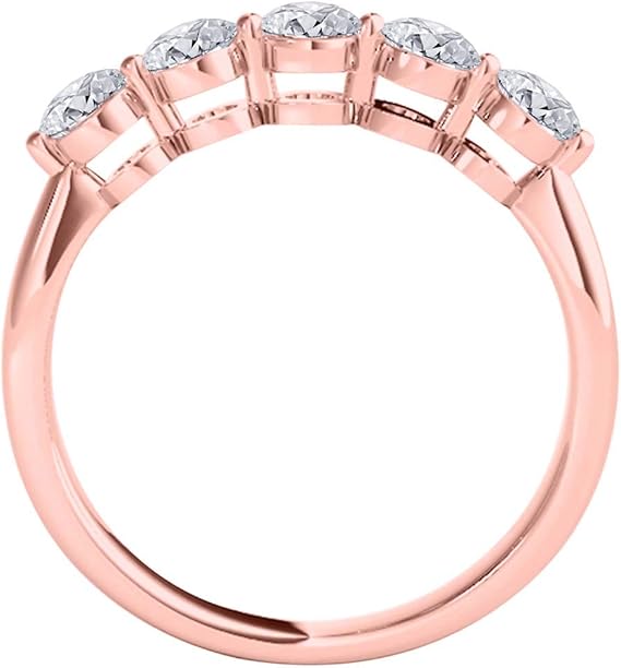 AoneJewelry 0.75 Carat Round White Diamond Five Stone Wedding Band In 14K Rose Gold, Best Valentinesday Gift