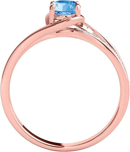 10K 1.40 Carat Oval Shape Blue-Topaz And Diamond Ring In Rose, White & Yellow Gold, Best Valentinesday Gift