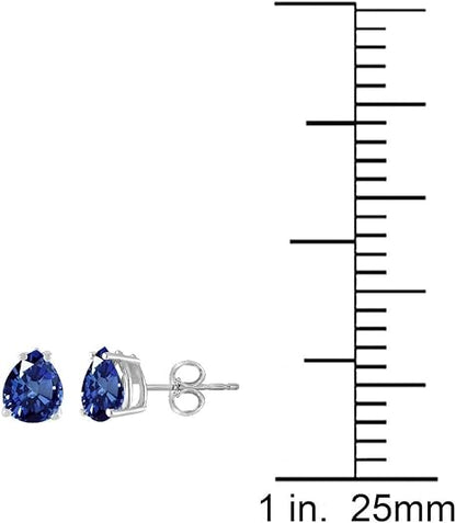 AoneJewelryPear Sapphire Earrings for Women in 14k White Gold (6x4 mm) Prong-Setting Gemstone Wedding Jewelry Collection