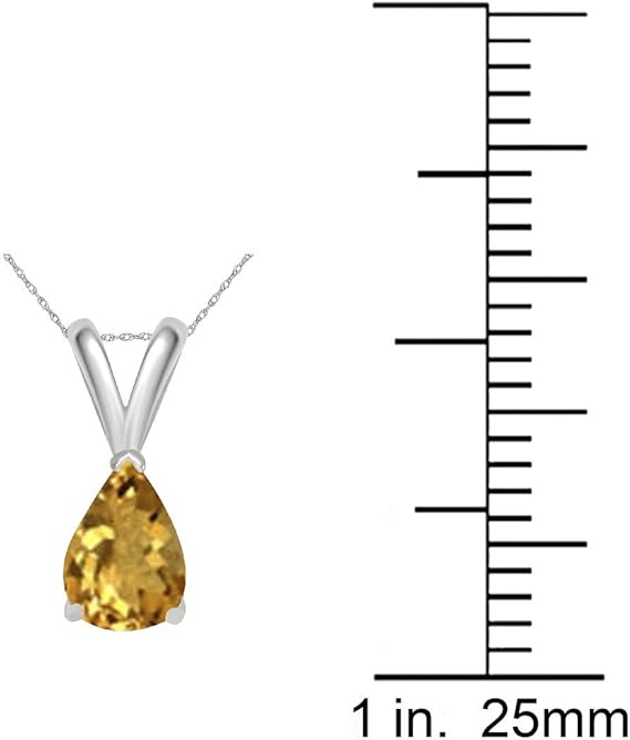 0.45Ct Pear Citrine Pendant in 14k White Gold (6x4 mm), Best Valentinesday Gift