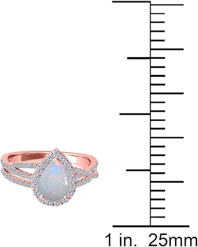 2.00 Carat Pear Shape Opal & Diamond Gemstone Ring In 10K Rose Solid Gold, Best Valentinesday Gift