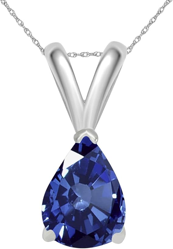 0.45Ct Pear Sapphire Pendant in 14k White Gold (6x4 mm), Best Valentinesday Gift