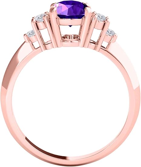 10K Rose Gold Oval Shape Amethyst & Diamond Gemstone Ring 1.55 Carat, Best Valentinesday Gift