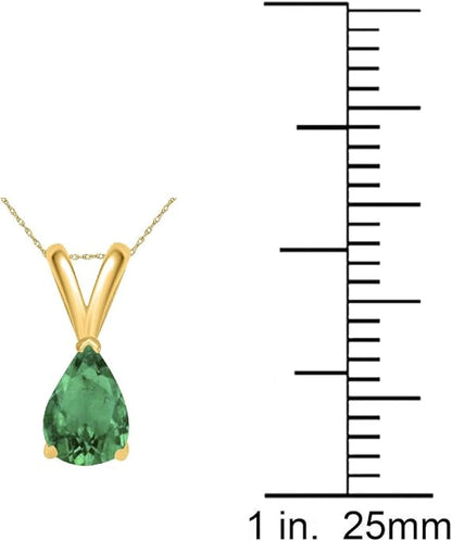 0.45Ct Pear Emerald Pendant in 14k Yellow Gold (6x4 mm), Best Valentinesday Gift