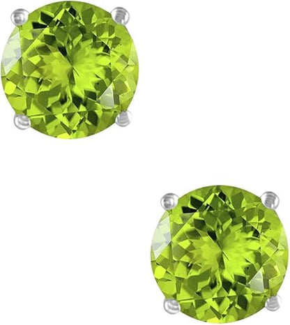 AoneJewelryRound Peridot Earrings for Women In 14k White Gold Prong-Setting Gemstone Wedding Jewelry Collection