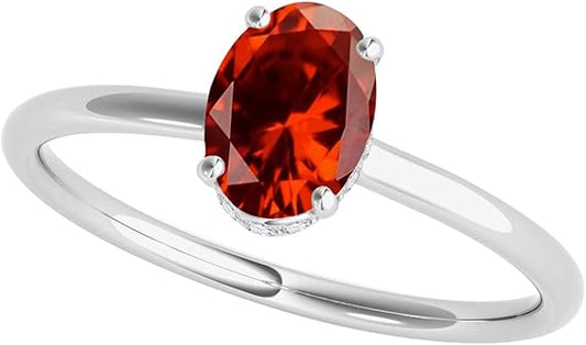 1.45 Cttw Oval Shape Garnet And White Diamond (H-I, I1-I2) Ring made in 10K Rose, White, Yellow Gold