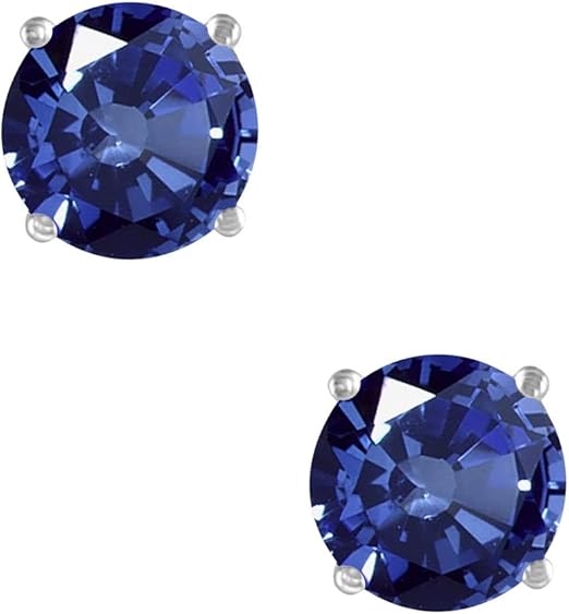 AoneJewelryRound Sapphire Earrings for Women In 14k White Gold Prong-Setting Gemstone Wedding Jewelry Collection