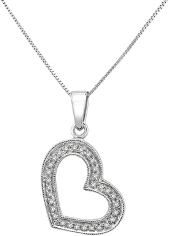 1/10Ct White Diamond Pave Heart Pendant In Sterling Silver