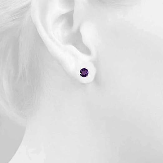 AoneJewelryRound Amethyst Earrings for Women In 14k White Gold Prong-Setting Gemstone Wedding Jewelry Collection