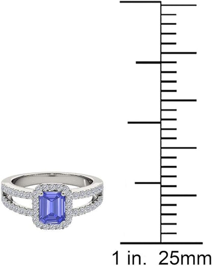 2 Cttw Gemstone And Diamond Ring Sold By Aone Jewelry (I-J, I1-I2) With Emerald Cut Tanzanite and Natural Diamonds in 10k White Gold, Best Valentinesday Gift