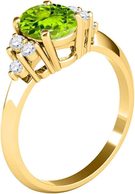 1.55 Carat 10K Yellow Gold Peridot & White Diamond Gemstone/Seven Stone Ring, Best Valentinesday Gift