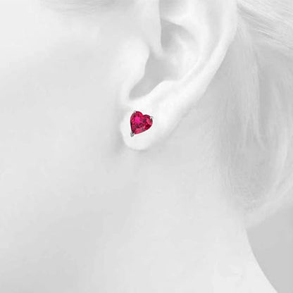 AoneJewelryHeart Garnet Earrings for Women in 14k White Gold (4mm) Prong-Setting Gemstone Wedding Jewelry Collection