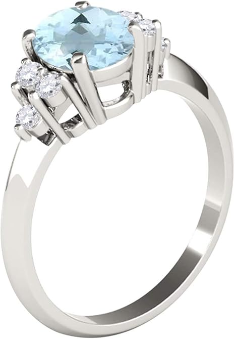 1.55 Carat Aquamarine & Diamond Gemstone Ring In 10K Solid White Gold, Best Valentinesday Gift