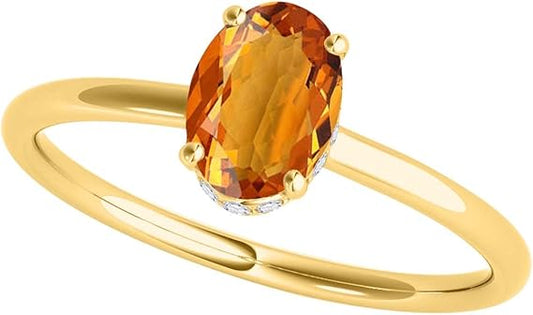 1.45 Cttw Oval Shape Citrine And White Diamond (H-I, I1-I2) Ring made in 10K Rose, White, Yellow Gold