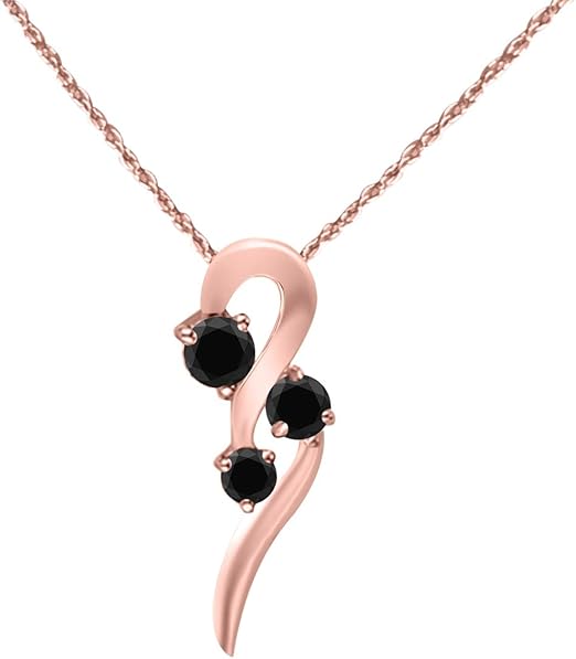 Three-Stone Black Curved Style 0.50 Ct. Diamond Pendant in 10k Rose, White & Yellow Gold., Best Valentinesday Gift