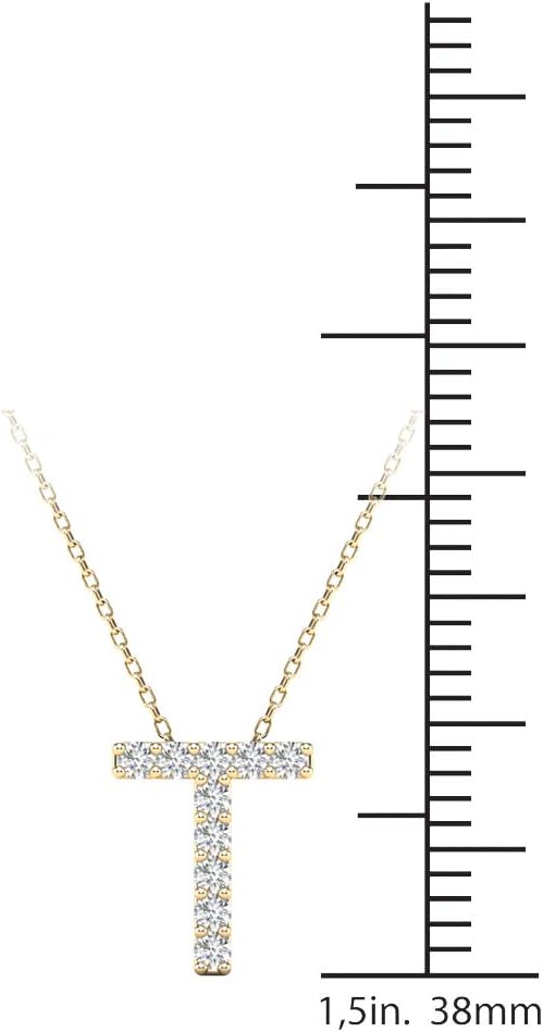 AoneJewelry 0.10 Carat Natural White Diamond Initial T Pendant Necklace For Women In 14K Yellow and White Gold with 18" Gold Cable Chain