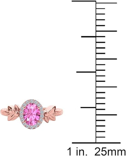 Diamond And Gemstone Ring In 10K Solid Rose, White & Yellow Gold, Best Valentinesday Gift