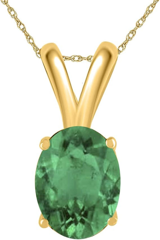 0.80Ct Oval Emerald Pendant in 14k Yellow Gold (7x5 mm), Best Valentinesday Gift