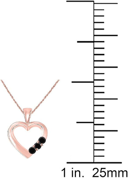 Heart-Shaped Black 0.20 Carat Diamond Three Stone Pendant in 10k Rose, White & Yellow Gold., Best Valentinesday Gift