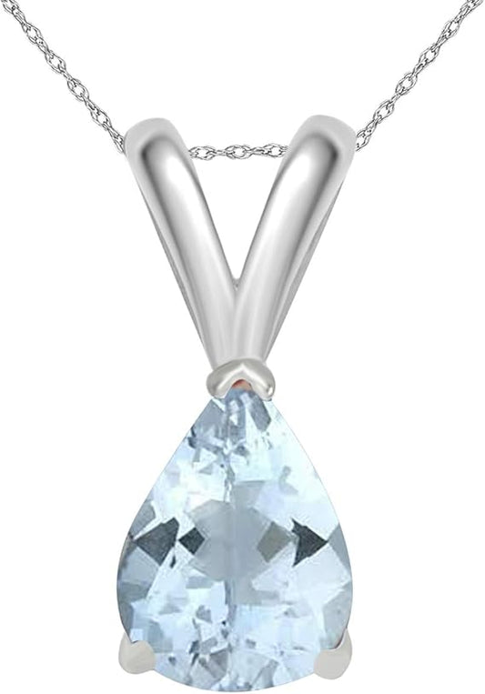 0.45Ct Pear Aquamarine Pendant in 14k White Gold (6x4 mm), Best Valentinesday Gift