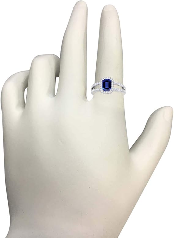 2 Cttw Gemstone And Diamond Ring Sold By Aone Jewelry (I-J, I1-I2) With Emerald Cut Tanzanite and Natural Diamonds in 10k White Gold, Best Valentinesday Gift