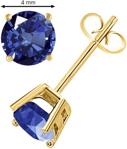 AoneJewelryRound Sapphire Earrings for Women In 14k Yellow Gold Prong-Setting Gemstone Wedding Jewelry Collection